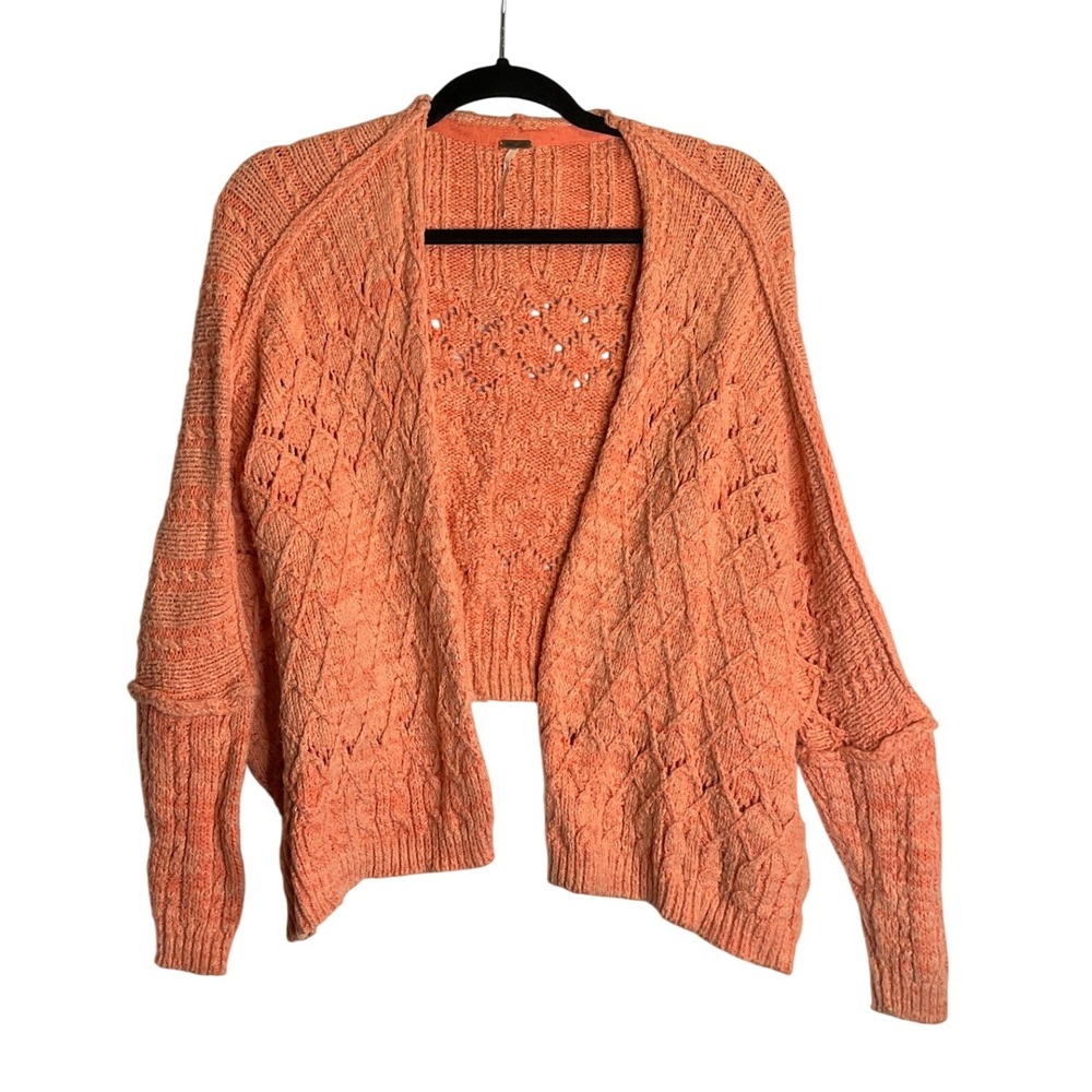 Free People Orange Cropped Cable Knit Fisherman Open‎ Cardigan Cottagecore Boho